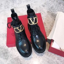 Valentino Garavani Calfskin Combat Boots With VLogo Women Black