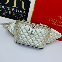Valentino Garavani Large Rockstud Spike Belt Bag In Lambskin Silver