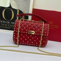 Valentino Garavani Medium Rockstud Spike Chain Bag In Lambskin RedGold