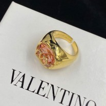 Valentino Garavani Open Chain VLogo Signature Ring with Crystal GoldPink