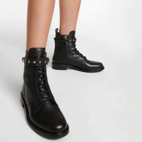 Valentino Garavani Rockstud Combat Boots with Straps Women Calfskin Black
