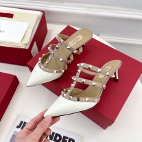 Valentino Garavani Rockstud Heeled Mules with Straps Women Patent Leather White
