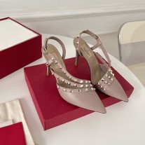 Valentino Garavani Rockstud Slingback Pumps with Asymmetric-Straps Women Calfskin Pink