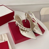 Valentino Garavani Rockstud Slingback Pumps with Asymmetric-Straps Women Calfskin White