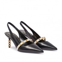 Valentino Garavani Rockstud Slingback Pumps with Sculpted Heel Women Kidskin BlackWhite