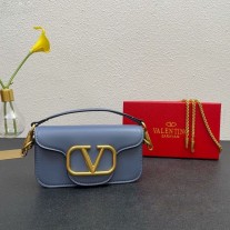 Valentino Garavani Small Loco Shoulder Bag In Calfskin Navy Blue