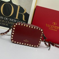 Valentino Garavani Small Rockstud Crossbody Bag In Calfskin Burgundy