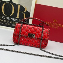 Valentino Garavani Small Rockstud Spike Chain Bag In Lambskin RedSilver