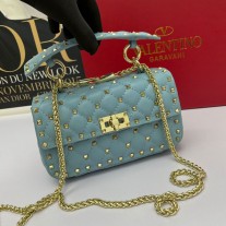 Valentino Garavani Small Rockstud Spike Chain Bag In Lambskin Sky Blue
