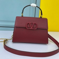 Valentino Garavani Small Vsling Handbag In Grainy Calfskin Burgundy
