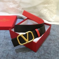 Valentino Garavani VLogo Signature Belt with Enameled Buckle In Calfskin BlackRed