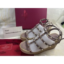 Valentino Garavani Rockstud Torchon Espadrille Wedge 95mm Leather Pink