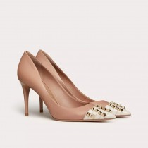 Valentino Garavani Rockstud Pumps Women Kidskin with Patent Leather Toe Cap PinkWhite