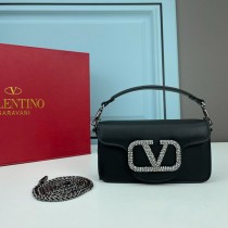 Valentino Garavani Small Loco Shoulder Bag with Jewel Logo In Calfskin Black