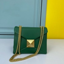 Valentino Garavani Small One Stud Shoulder Bag with Chain In Grainy Calfskin Green