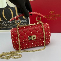 Valentino Garavani Small Rockstud Spike Chain Bag In Lambskin RedGold