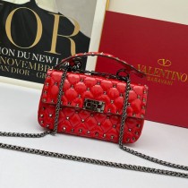 Valentino Garavani Small Rockstud Spike Chain Bag In Lambskin RedSilver