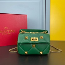 Valentino Garavani Small Roman Stud Shoulder Bag In Nappa Leather Green