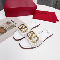 Valentino Garavani VLogo Signature Slides Women Weave Leather White