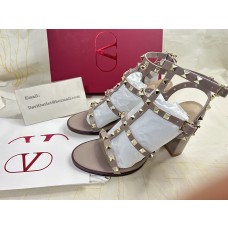 Valentino Garavani Rockstud Ankle Strap Sandals 90mm Leather Poudre