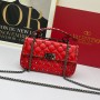 Valentino Garavani Small Rockstud Spike Chain Bag In Lambskin RedSilver