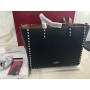 Valentino Garavani Rockstud Reversible Tote Bag Pebbled Calfskin Brown Black
